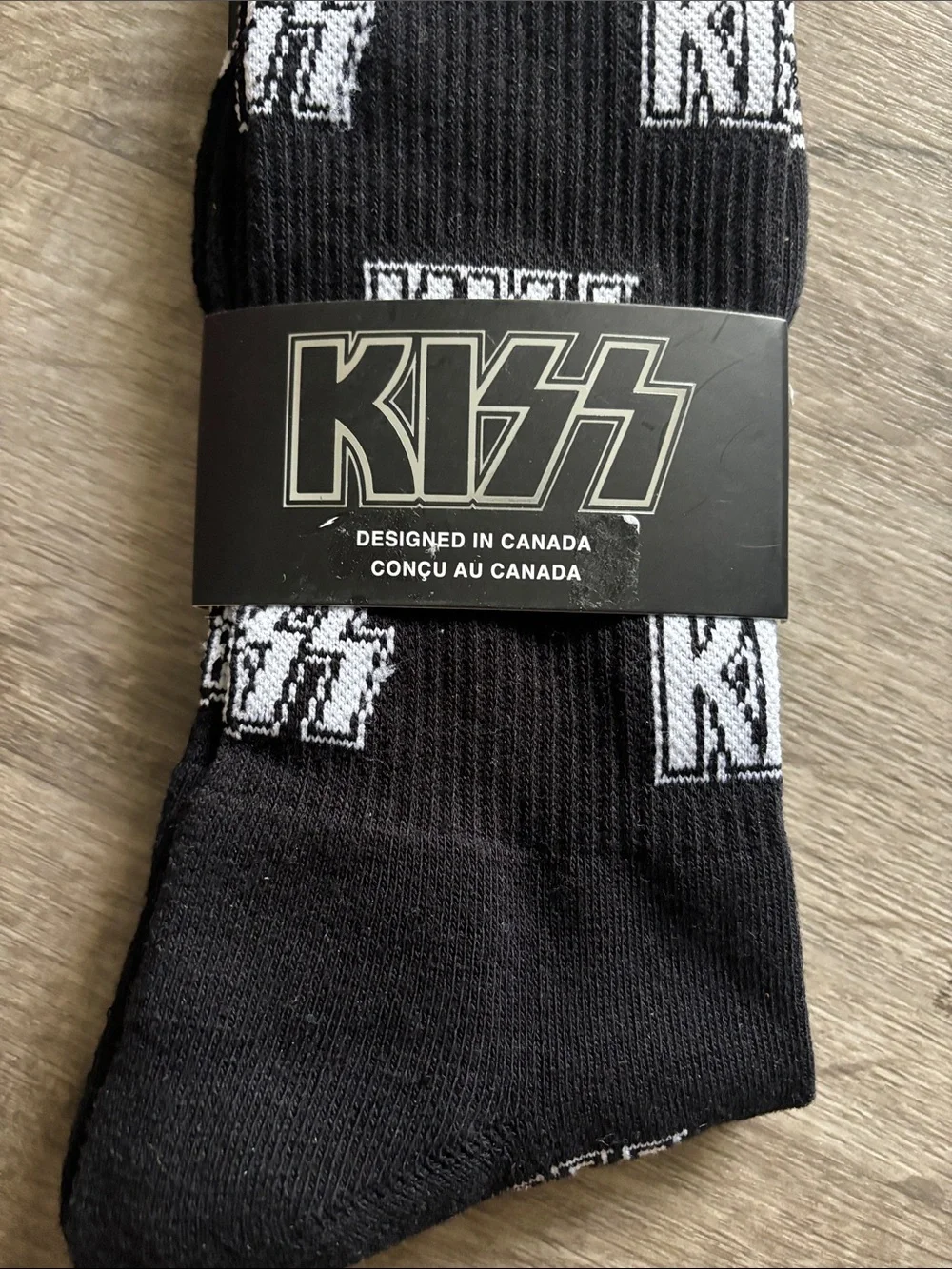 Kiss Black Crew Socks with White Logo Pattern
